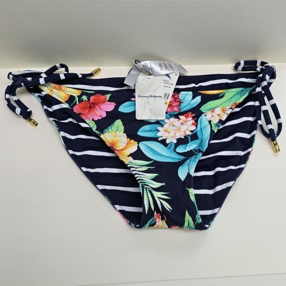 TOMMY BAHAMAS TROPI-CALLING STRING BIKINI BLUE WITH LUSH GREEN LEAVES NWT  M/M